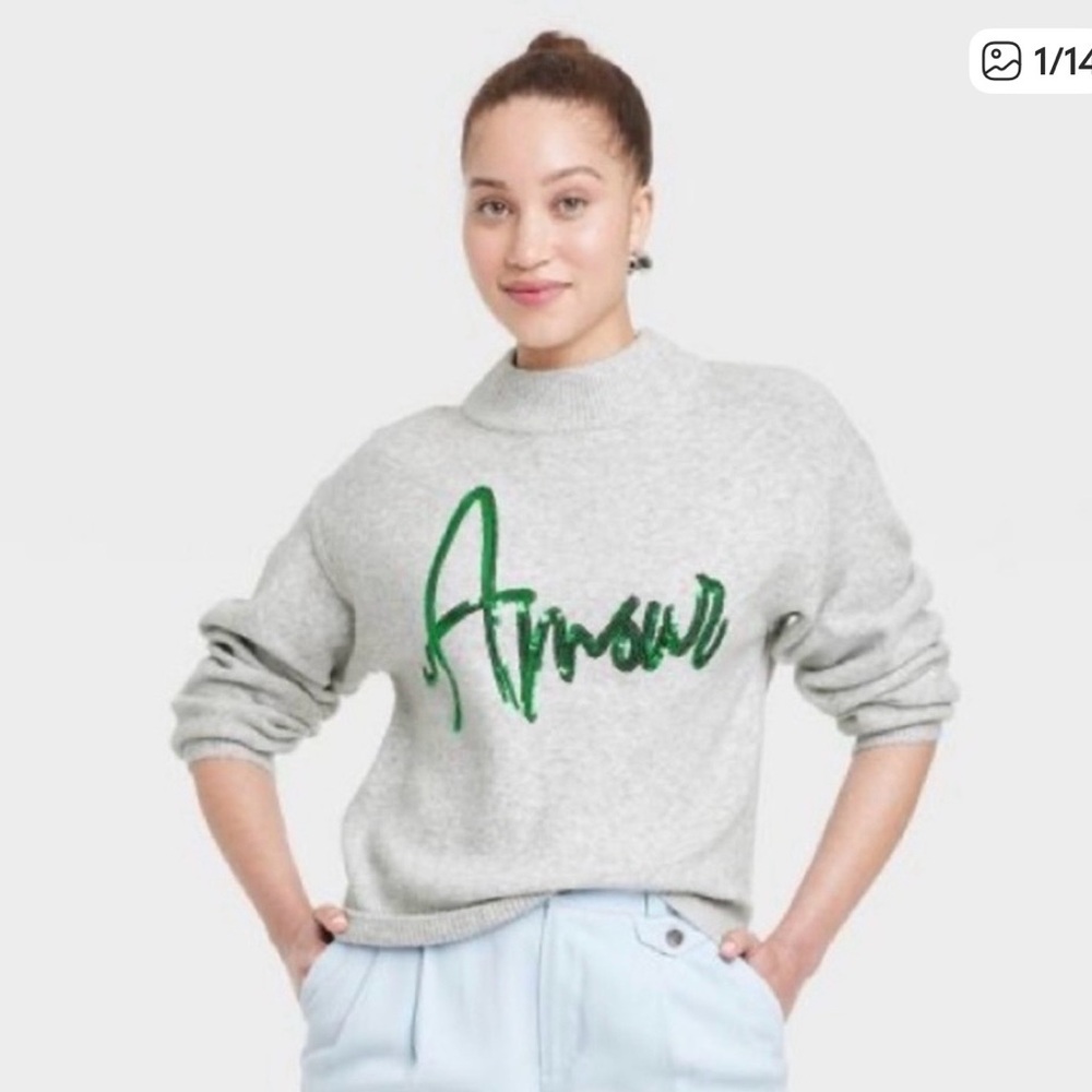 Gray Sweater with Green Sequin Amour by A New Day —XXL